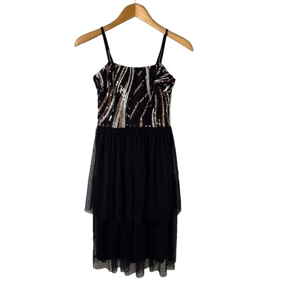 Dress The Population Kady Sequin Tiered Dress Black Size Small Wedding Guest - Picture 2 of 11